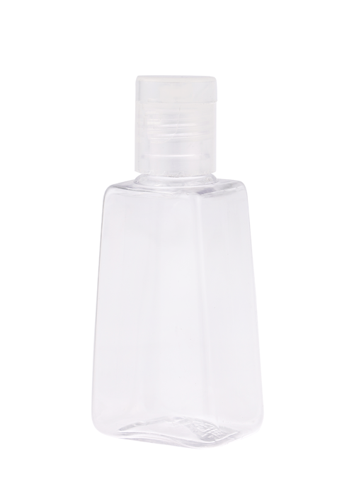 Flacone trapezoidale trasparente in PET da 30 ml con tappo a gancio flip-top