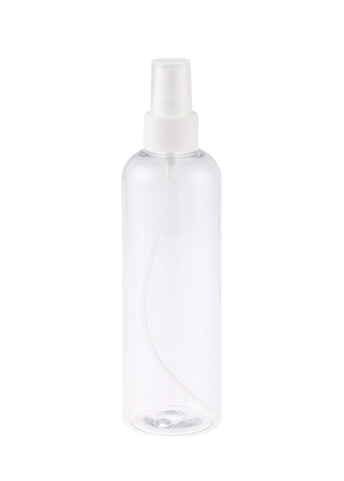 Flacone spray rotondo trasparente in PET da 100-200 ml