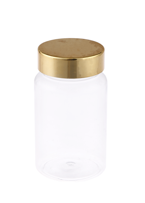 Flacone da 120 ml per integratori per la salute placcato in oro con tappo in PET
