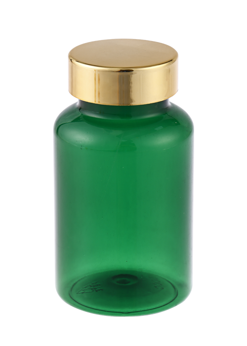 Flacone integratore per la salute in capsule PET trasparenti da 120 g con tappo in metallo elettrolitico